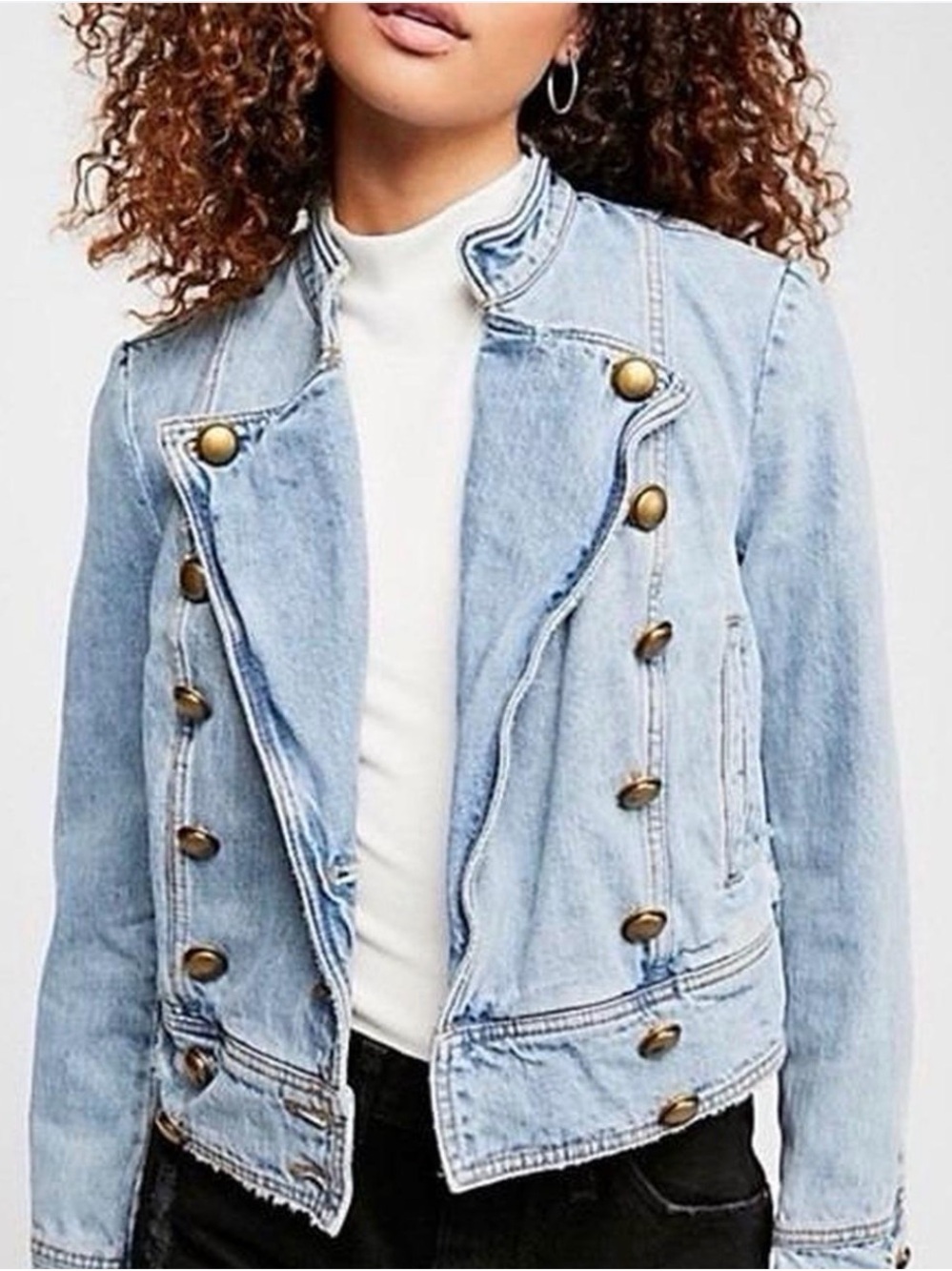 Free People Ferry Denim Jacket XS Light Wash Retail $128